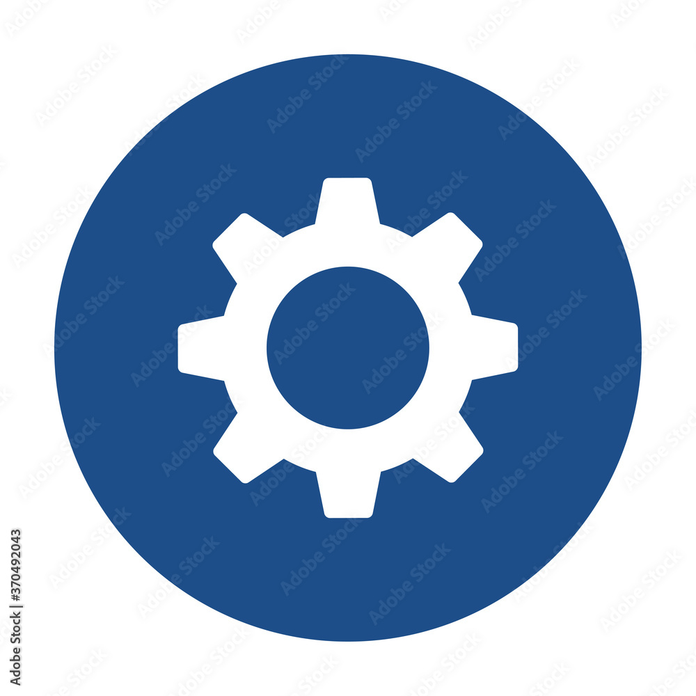 Blue round gear wheel, settings icon, button isolated on a white background. EPS10 vector file