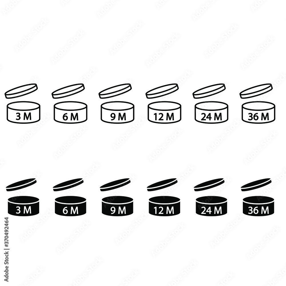 Obraz premium Pao vector icons of cosmetic open month life shelf, expiration period months PAO illustration symbols collection. 