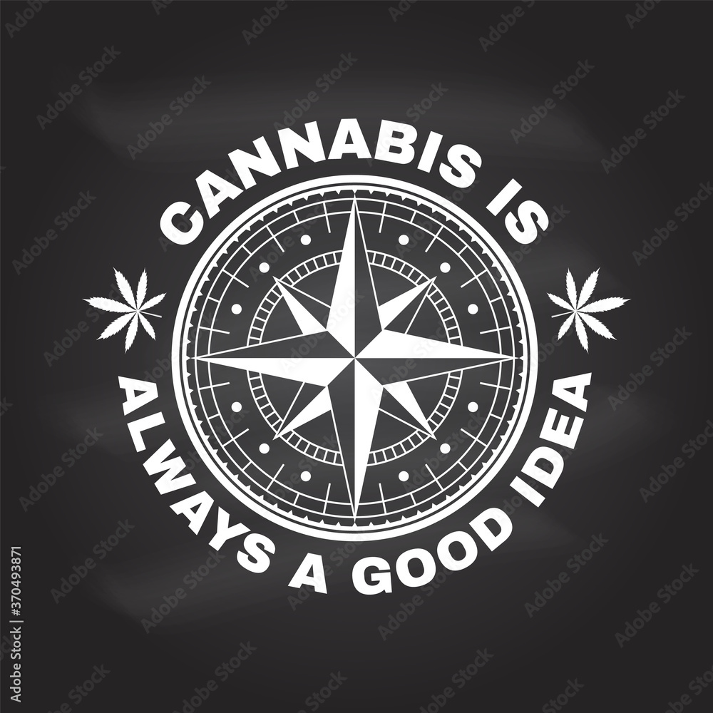 Medical cannabis badge, label with cannabis leaf and wind rose. Vector Vintage typography logo design with cannabis leaf and wind rose silhouette For weed shop, cannabis, marijuana delivery service
