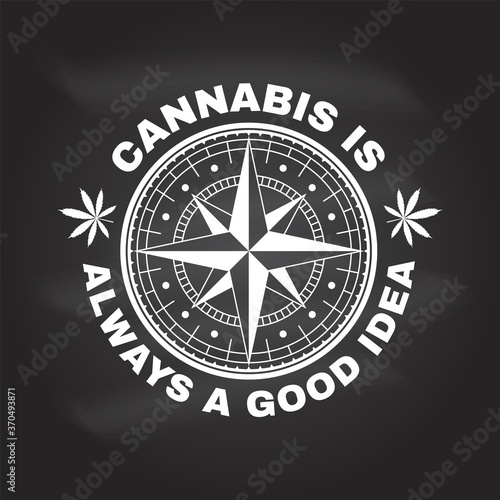 Medical cannabis badge, label with cannabis leaf and wind rose. Vector Vintage typography logo design with cannabis leaf and wind rose silhouette For weed shop, cannabis, marijuana delivery service