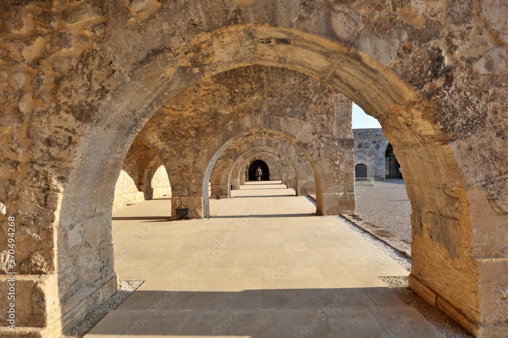 Kırkgoz Caravanserai is located on the Antalya-Burdur road. The caravanserai was built in the 13th century during the Anatolian Seljuk period. Antalya, Turkey.