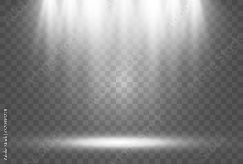 White stage with spotlight shining from above.Vector background on transparent background.