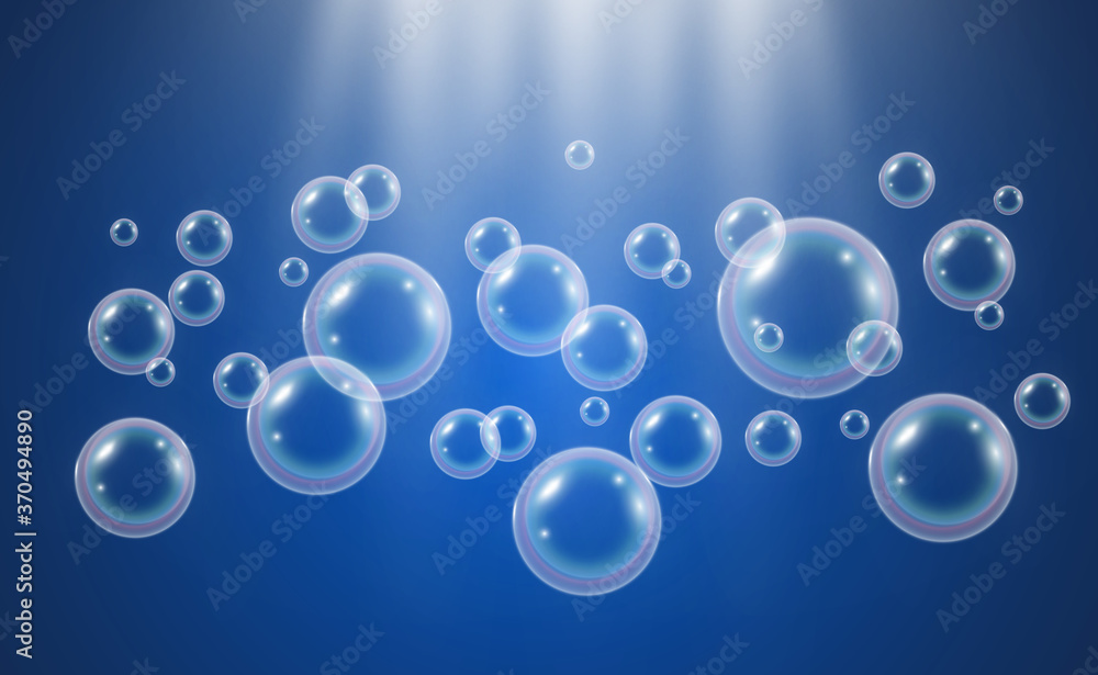 Air soap bubbles on a transparent background .Vector illustration of bulbs.	
