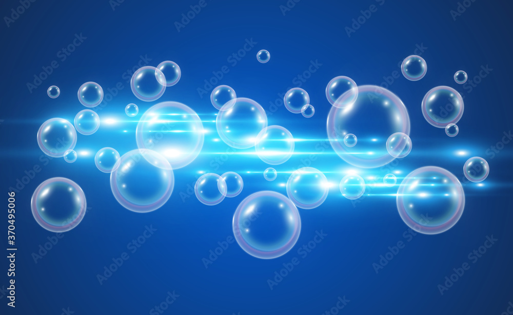 Air soap bubbles on a transparent background .Vector illustration of bulbs.	
