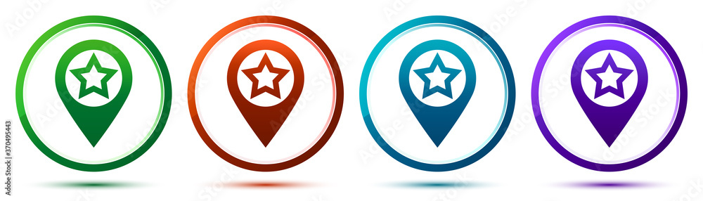 Map pointer star icon artistic frame round button set illustration Map pointer star icon artistic frame round button set illustration