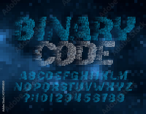 Binary Code alphabet font. Digital letters and numbers made of 1 and 0. Stock vector illustration.