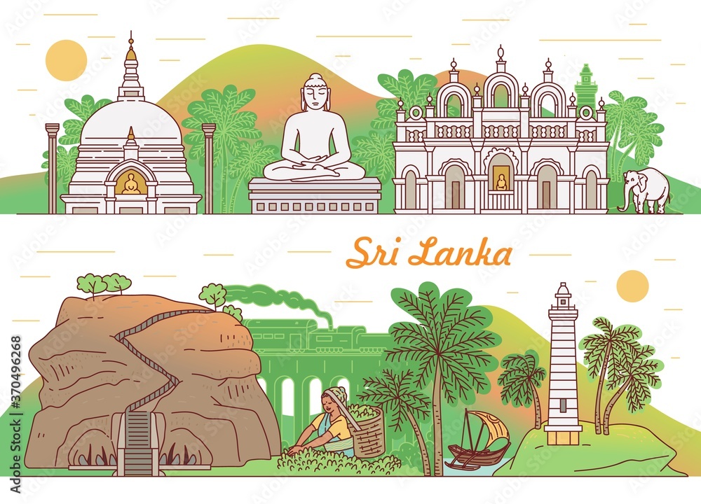 Set of flyers or banners with Sri Lanka landmarks sketch vector illustration.