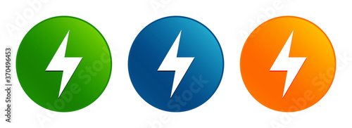 Electric bolt icon liquid design round button set illustration