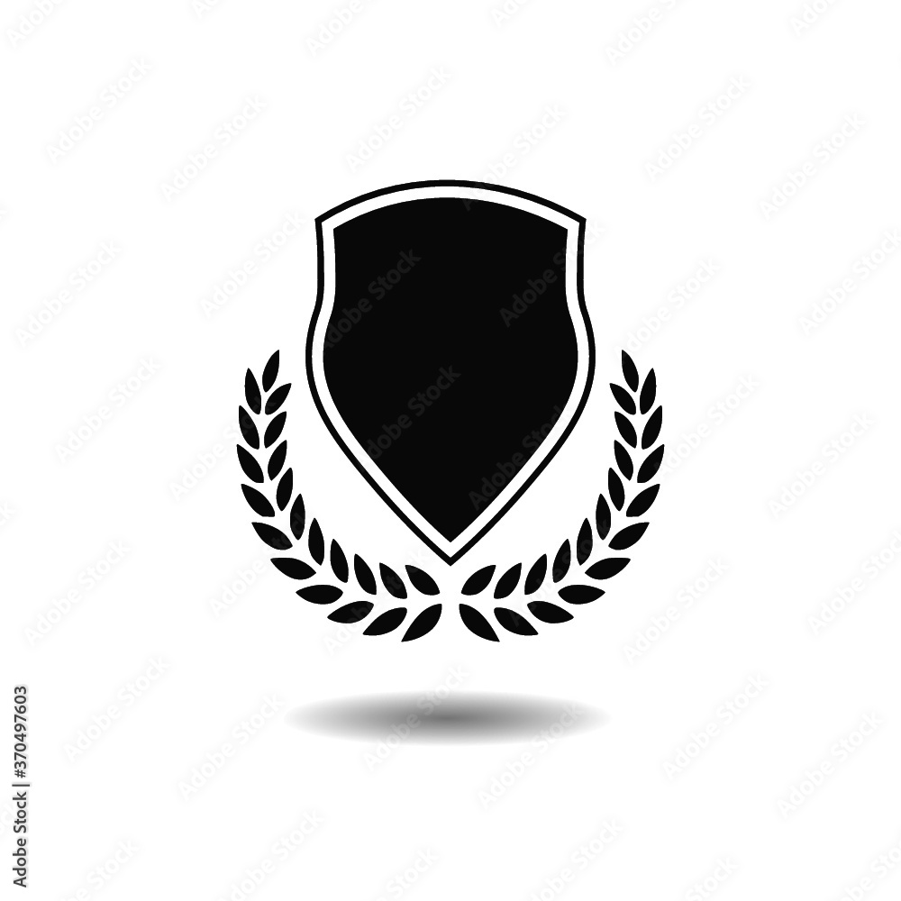 Obraz premium Shield in laurel wreath icon with shadow