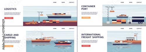 International freight shipping and logistic banners set vector illustration.