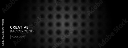 Abstract gradient dark black banner background with small hexagon hole grid texture
