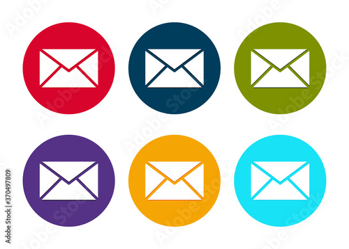Email icon modern flat round button set illustration