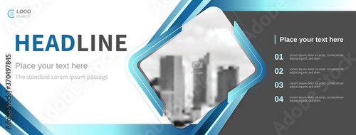 Business banner design vector template in white blue theme with space for adding your picture