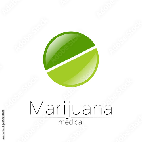 Medical cannabis symbol in vector. Logotype for marijuana, nature herbal medicine, therapy, doctors and store, business. Isolated on white background. Green color. Pill, tablet icon