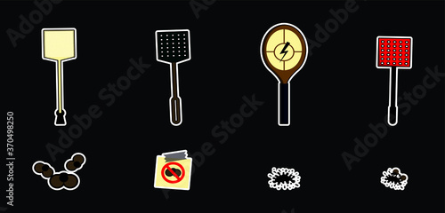 tool for the destruction of insects at home. fly swatter set isolated on black