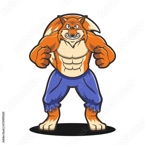 fox bodybuilder cartoon illustration creative concept