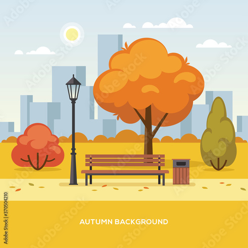 Autumn city park flat colorful illustration.