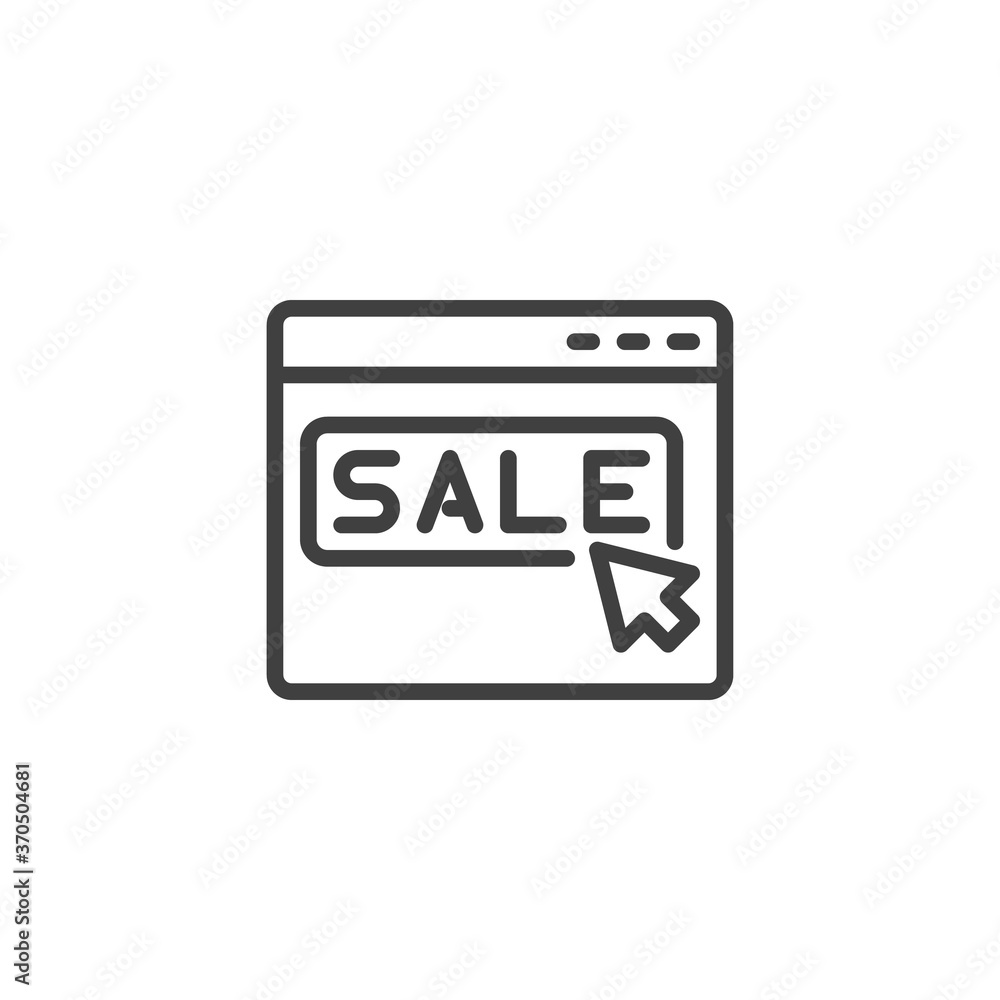 Online sale shop line icon. linear style sign for mobile concept and web design. Click sale website outline vector icon. Symbol, logo illustration. Vector graphics Online sale shop line icon. linear style sign for mobile concept and web design. Click sale website outline vector icon. Symbol, logo illustration. Vector graphics