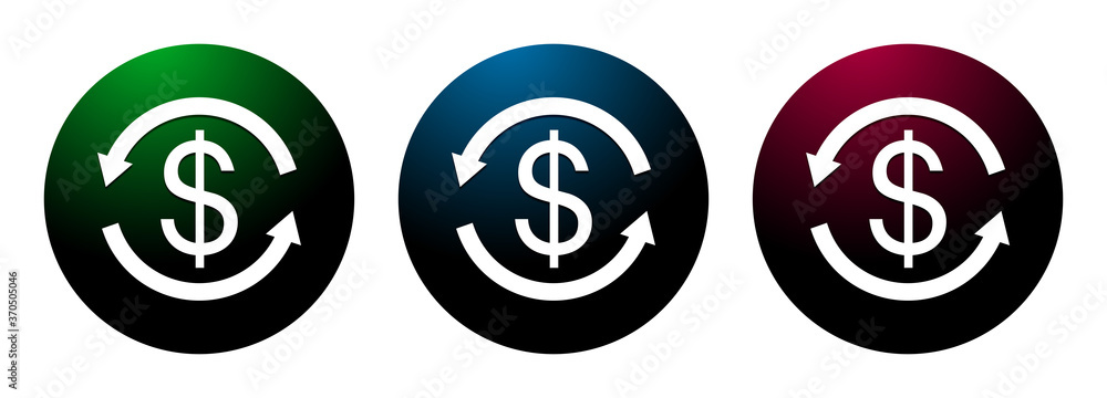 Money exchange dollar sign icon night surface round button set illustration Money exchange dollar sign icon night surface round button set illustration