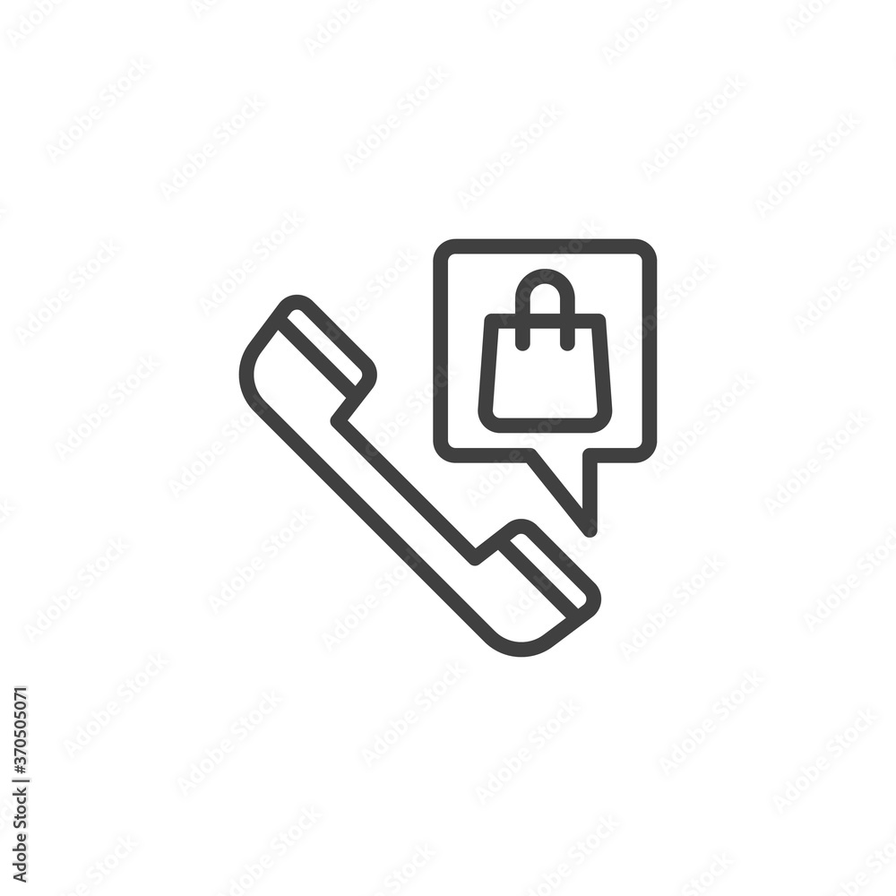 Online shopping support line icon. linear style sign for mobile concept and web design. Shop by phone call outline vector icon. Symbol, logo illustration. Vector graphics Online shopping support line icon. linear style sign for mobile concept and web design. Shop by phone call outline vector icon. Symbol, logo illustration. Vector graphics