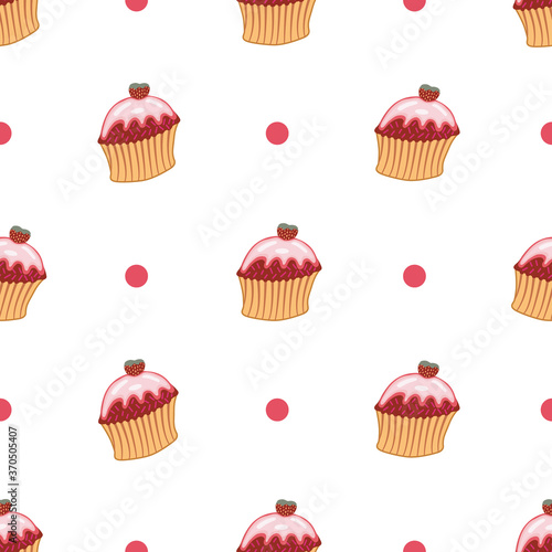 Sweet cupcake seamless pattern vector on isolated white background.