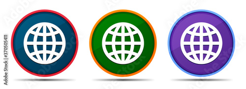 World icon silky smart flat round buton set illustration