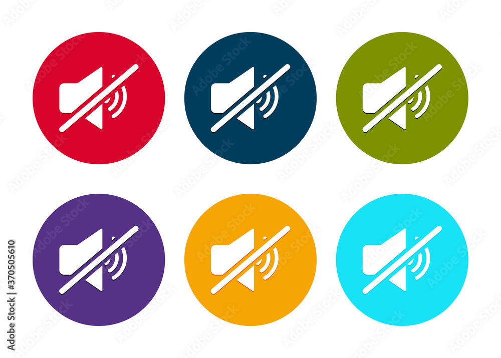 Mute speaker icon modern flat round button set illustration Mute speaker icon modern flat round button set illustration