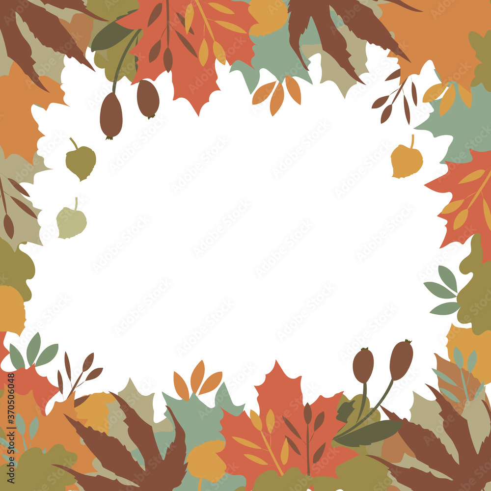Square frame of autumn leaves of various trees. Autumn background design for your text, illustration for postcards and invitations.