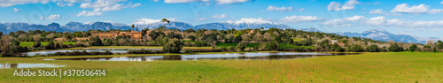 Panoramic landscape view with small village on Mallorca island  Spain