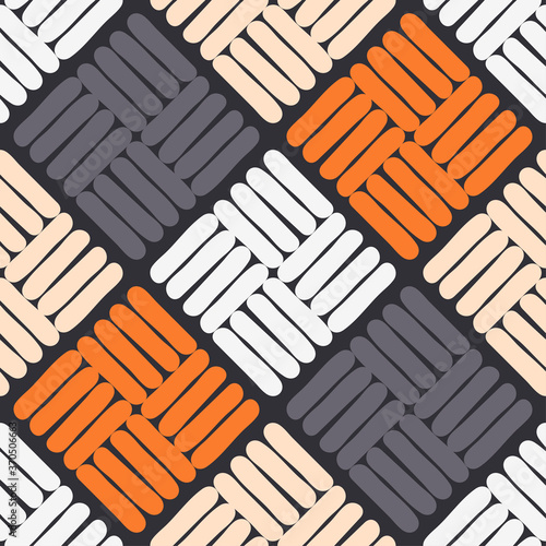 Scrawl. Mosaic with geometric shapes. Seamless pattern. Design with manual hatching. Textile. Ethnic boho ornament. Vector illustration for web design or print.