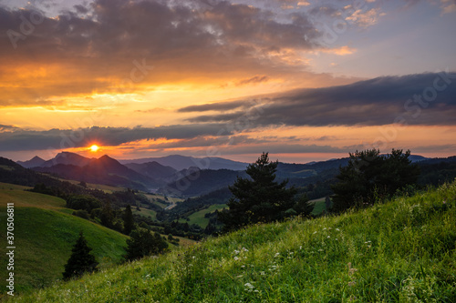 sunset over a mountain valley in Slovakia in the Pieniny National Park © Mike Mareen