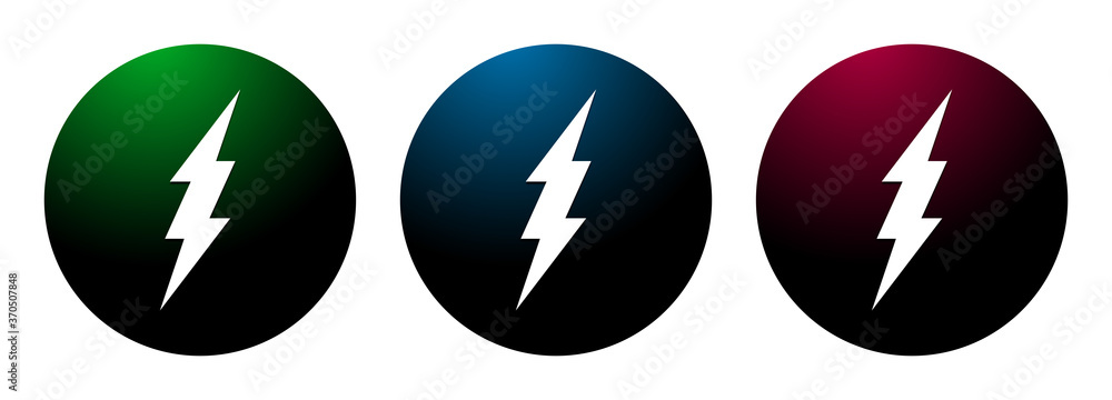 Electricity icon night surface round button set illustration Electricity icon night surface round button set illustration