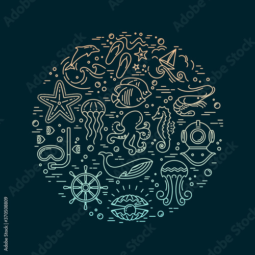 Vector set of underwater sea ocean design elements. Various contours of starfish and coral, isolated on white background. To illustrate the printing, the website and whatever you can think of.