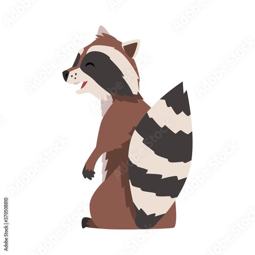 Cute Raccoon, Adorable Wild Furry Forest Animal Cartoon Character, View from Behind Vector Illustration