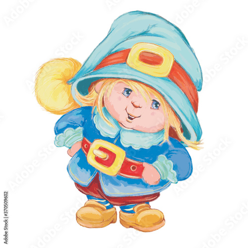 little boy  gnome in a blue suit  isolated object on a white background  vector illustration 