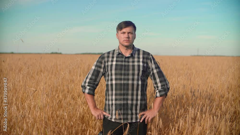 Portrait of a male farmer who stands in a field with wheat. Portrait of a male farmer who stands in a field with wheat.