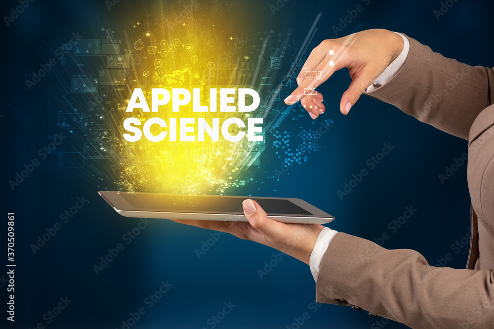 Close-up of a touchscreen with APPLIED SCIENCE inscription, innovative technology concept Close-up of a touchscreen with APPLIED SCIENCE inscription, innovative technology concept