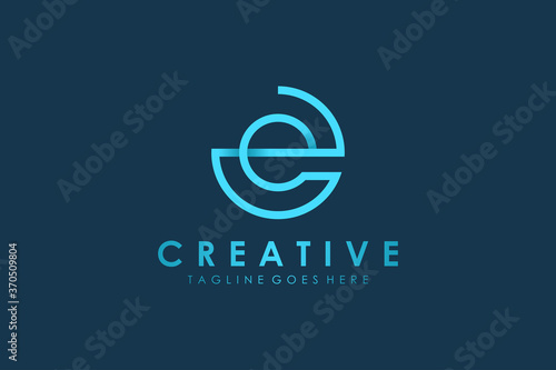 Abstract Initial Letter C and E Linked Logo. Blue Circular Rounded Line Infinity Style isolated on Blue Background. Usable for Business and Technology Logos. Flat Vector Logo Design Template Element