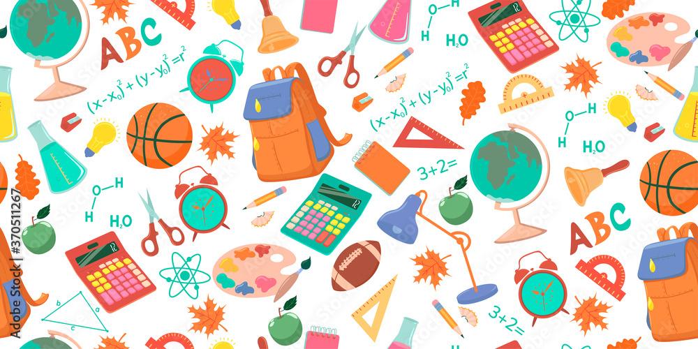 Seamless pattern with school objects. Vector graphics. Seamless pattern with school objects. Vector graphics.