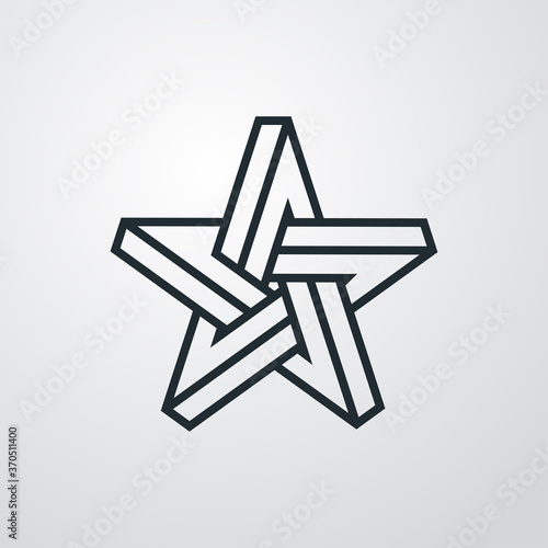 Icono lineal estrella tridimensional en perspectiva imposible en fondo gris