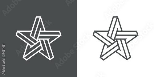 Icono lineal estrella tridimensional en perspectiva imposible en fondo gris y fondo blanco