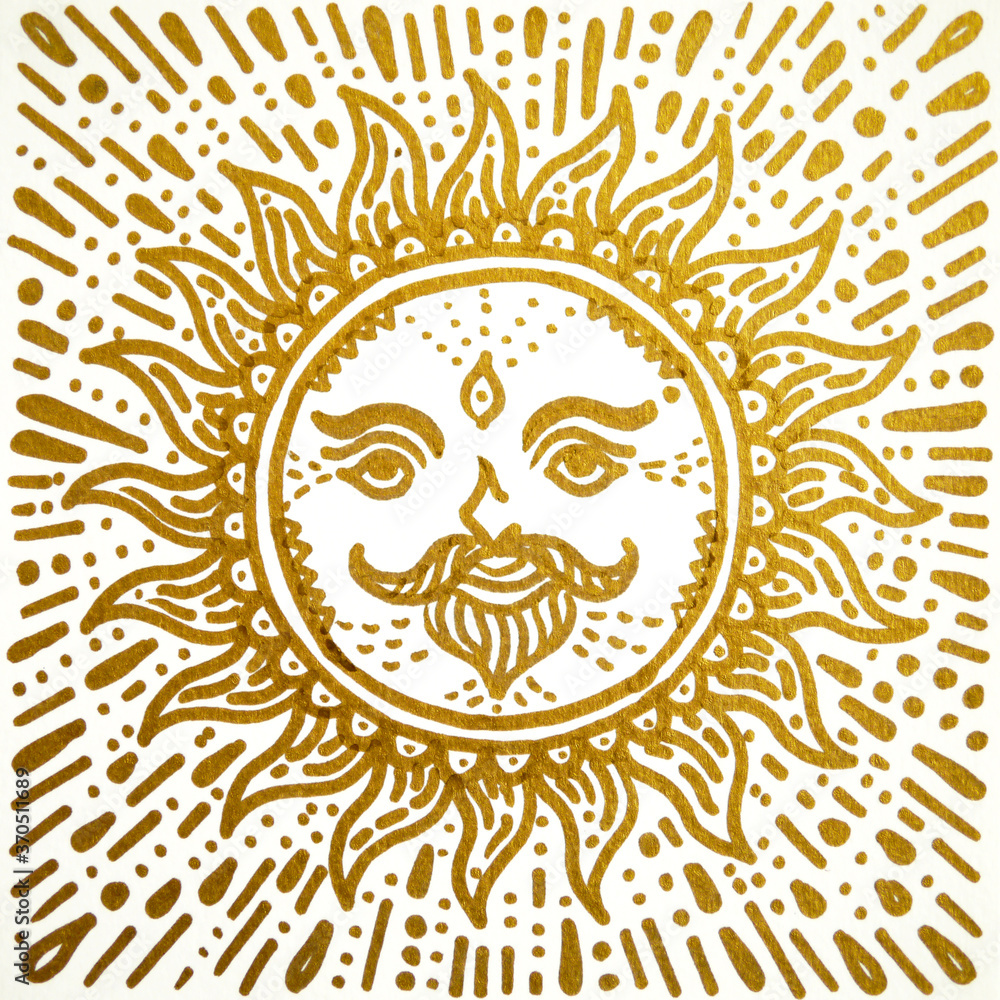 Fototapeta premium mandala golden sun shine drawing art illustration design painting