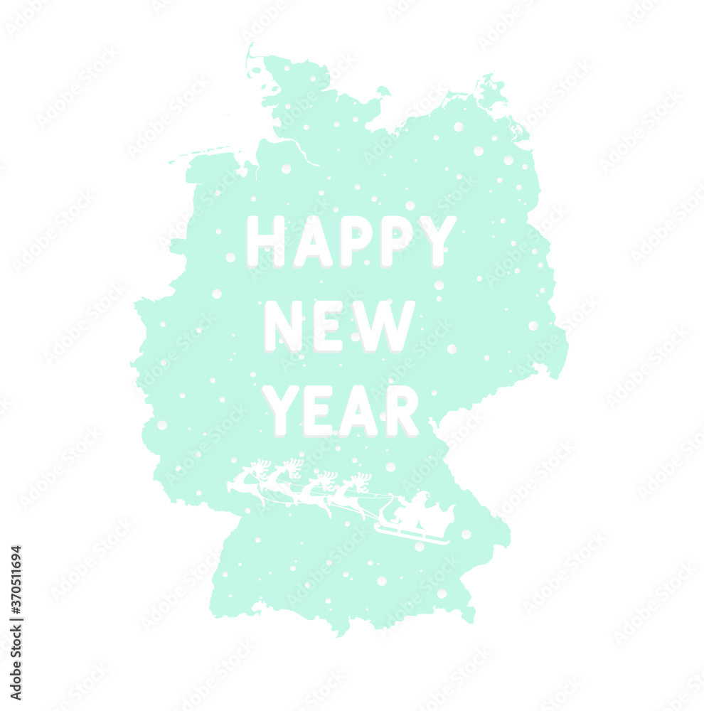 Obraz premium HAPPY NEW YEAR. Vector isolated illustration for New Year and Christmas holiday. Simplified Germany map. Brochure or calendar cover design template. Cover of business diary for 2021 with Germany map.