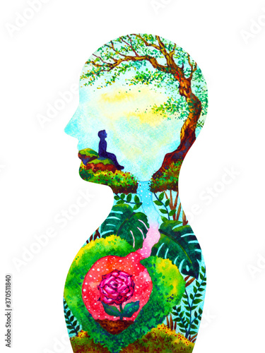 mind spiritual human head mental health watercolor painting illustration design hand drawing