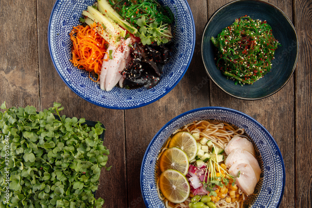 Asian japanese dishes cold summer ramen soups