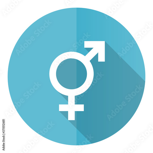 Sex vector icon, flat design blue round web button isolated on white background