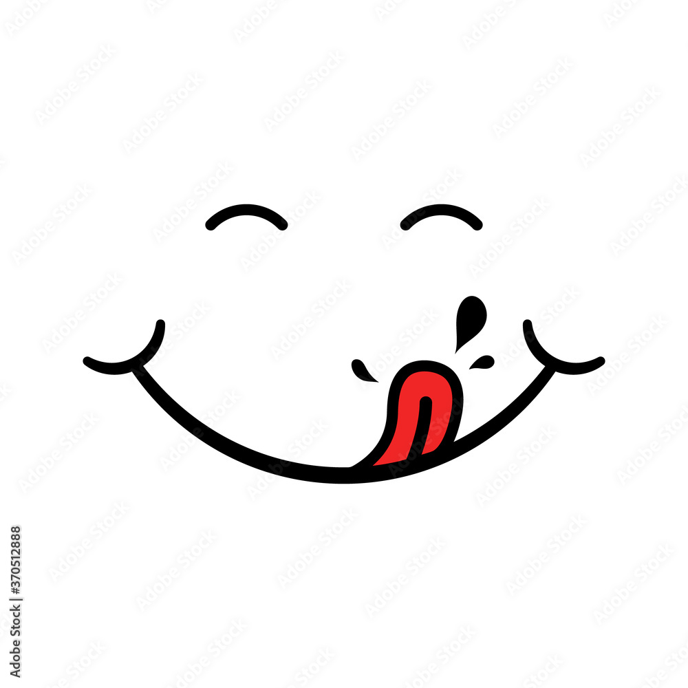 Yummy icon. Face after tasty food. Logo of smile, hungry mouth and