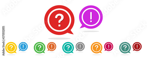 Question and exclamation mark. Icon of faq, help and support. Ask and answer symbol in circle. Sign for problem, speech, chat and debate. Background for talk and information. Advice in bubble. Vector