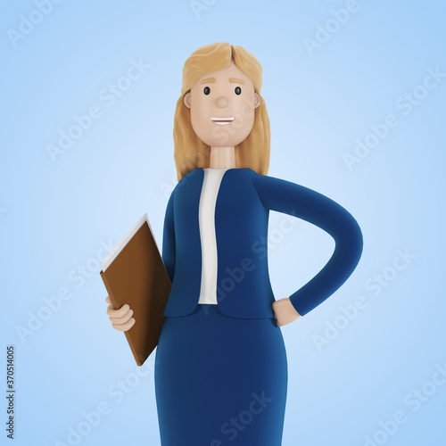Portrait of a businesswoman. Woman in business clothes, employee of the company. 3d illustration in cartoon style.