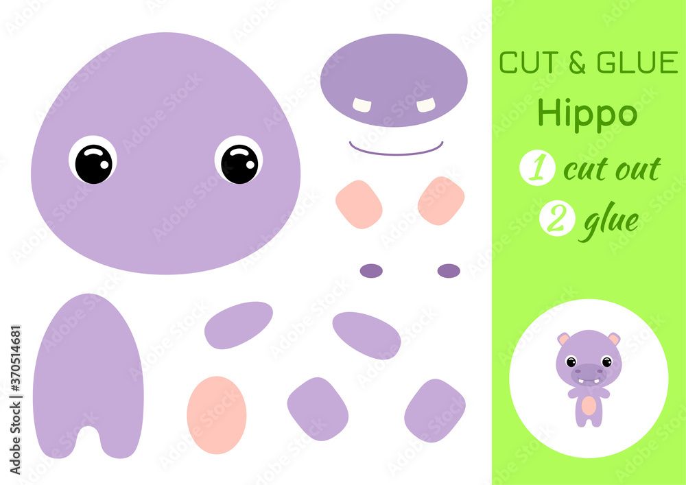 Cut and glue baby hippo. Education developing worksheet. Color paper game for preschool children. Cut parts of image and glue on paper. Cartoon character. Colorful vector stock illustration. Cut and glue baby hippo. Education developing worksheet. Color paper game for preschool children. Cut parts of image and glue on paper. Cartoon character. Colorful vector stock illustration.